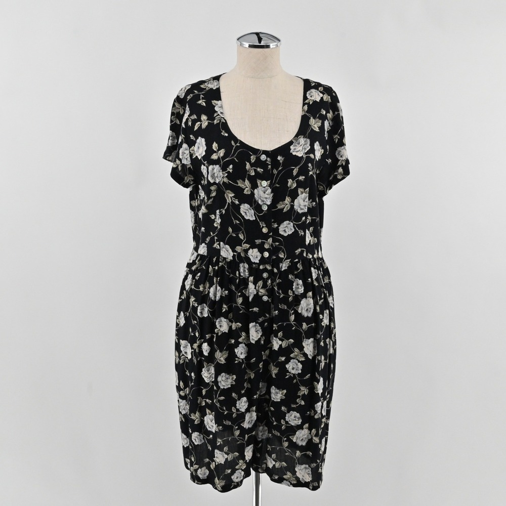 Jones Studio Floral Romper Womens Size S Black White Vintage 90s Romantic USA